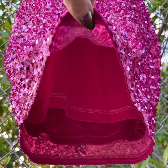 Fashion Nova Pink Sequin Corset Mini Dress Size M 8 Halter Velvet Stretch Party - Picture 11 of 16